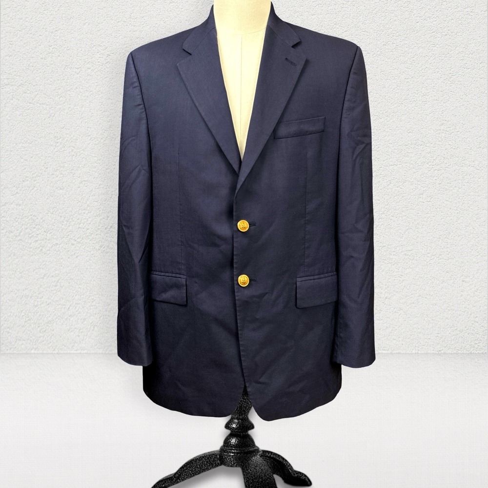 VTG Lauren Ralph Lauren Men Wool Blazer Men 42R Navy Blue Gold Button Sport Coat